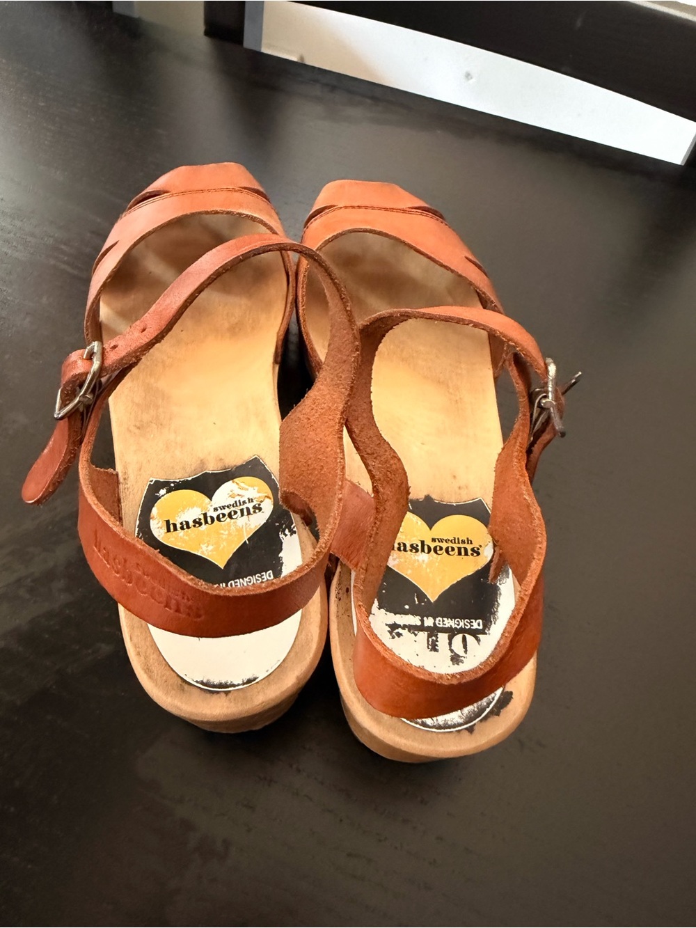Swedish Hasbeens Debutant Cognac Leather Slingback Platform Clog Sandals size 39 - Picture 4 of 13